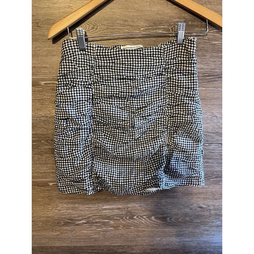 Abercrombie Fitch Mini Skirt Gray White Checkered Plaid Zip Size Small S
